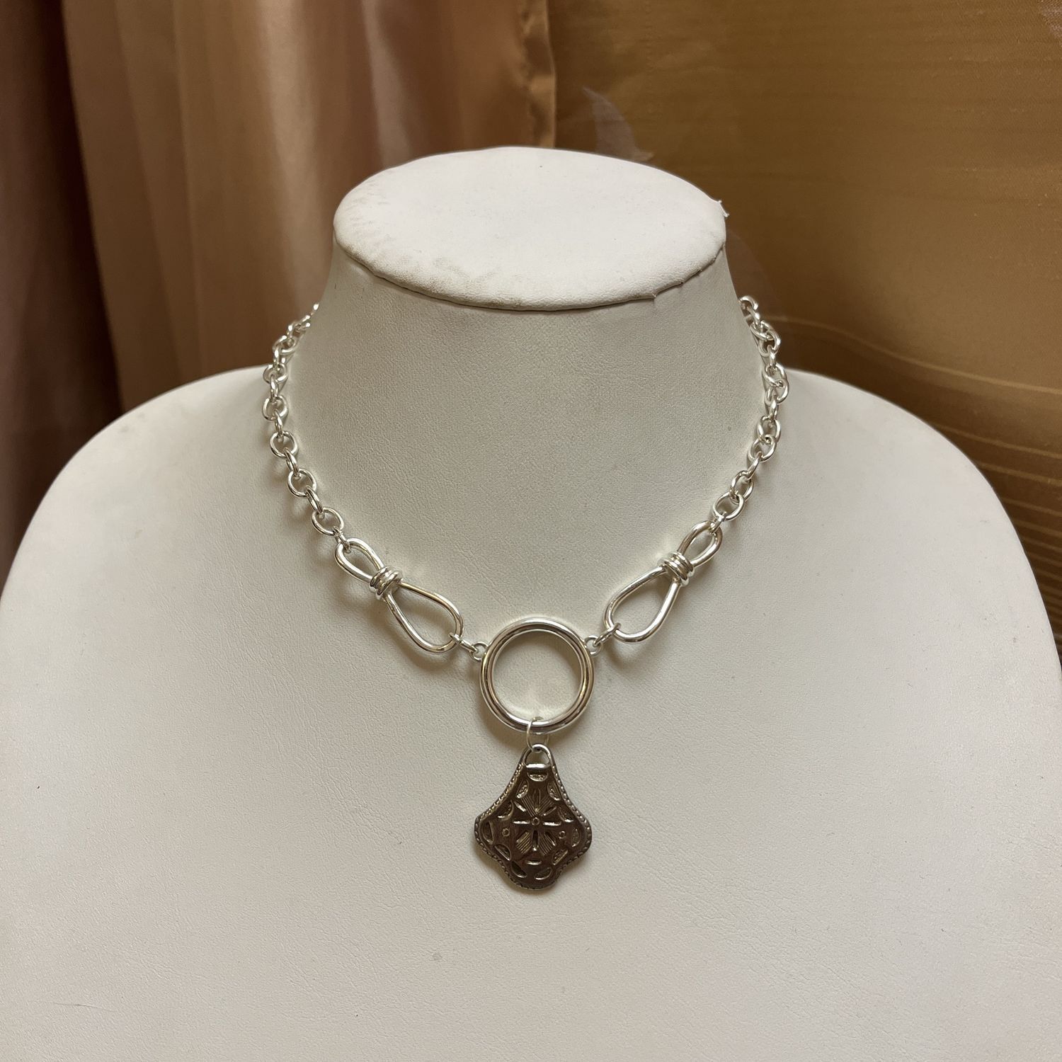 silver shield mandala necklace
