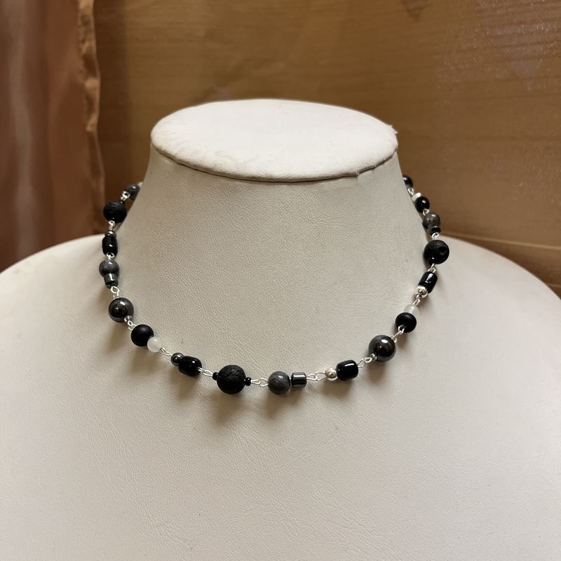 Black + Silver Beaded Necklace
