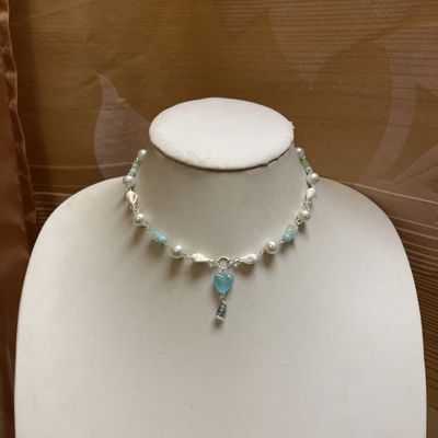 Blue + green shell necklace