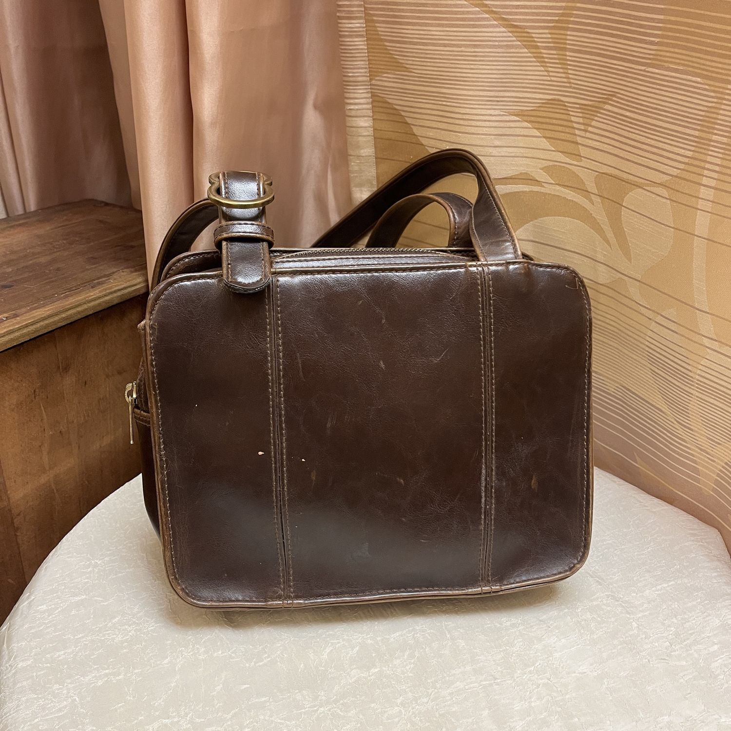 brown leather square bag