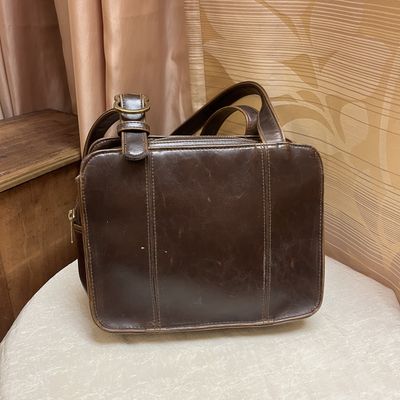 brown leather square bag