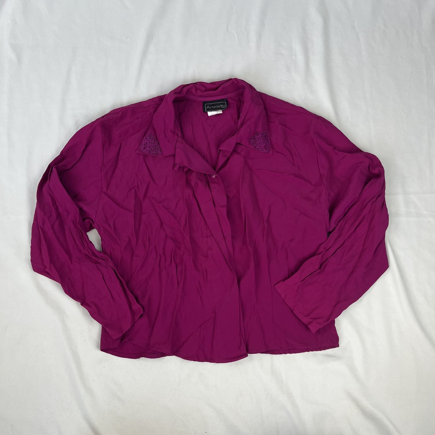 Embroidered Hot Pink Button-Up