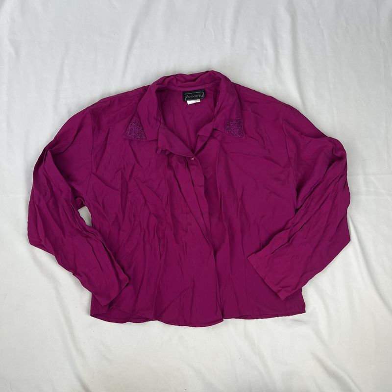 Embroidered Hot Pink Button-Up