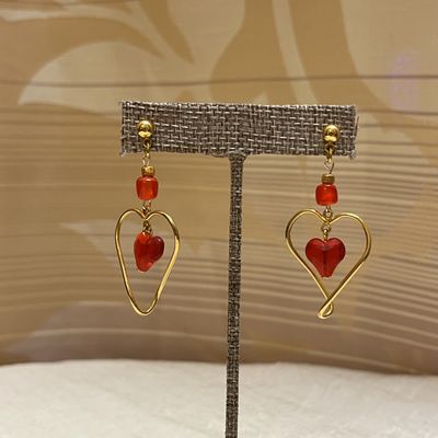 Red Spinner Heart Earrings