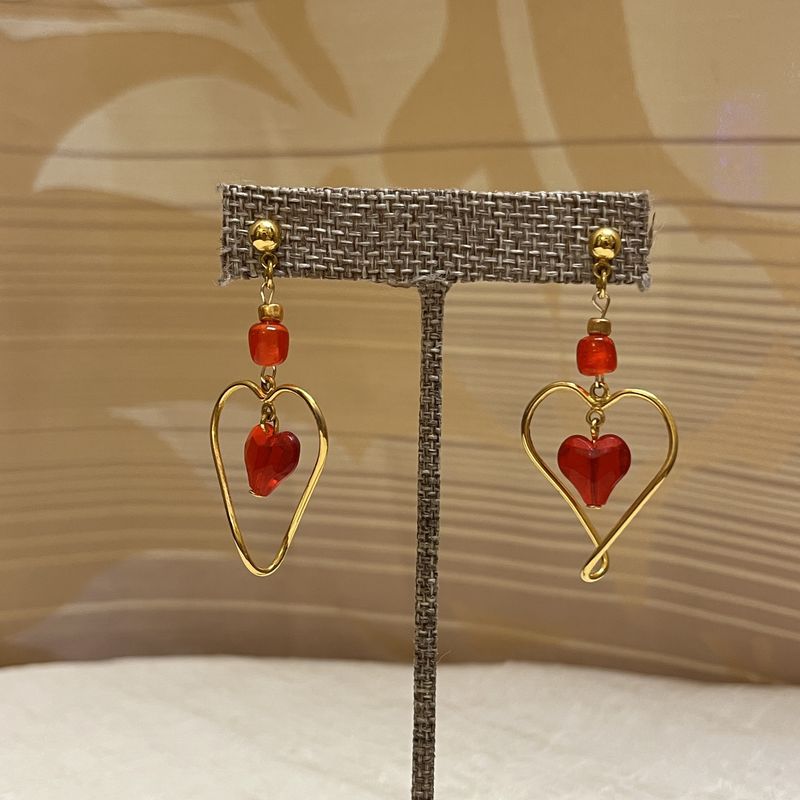 Red Spinner Heart Earrings