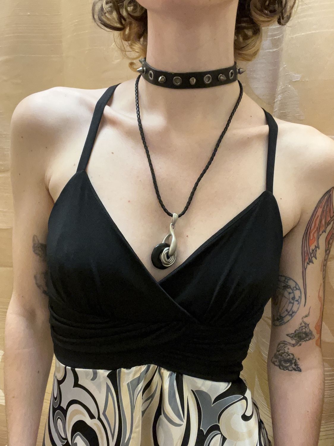 layered black studded choker