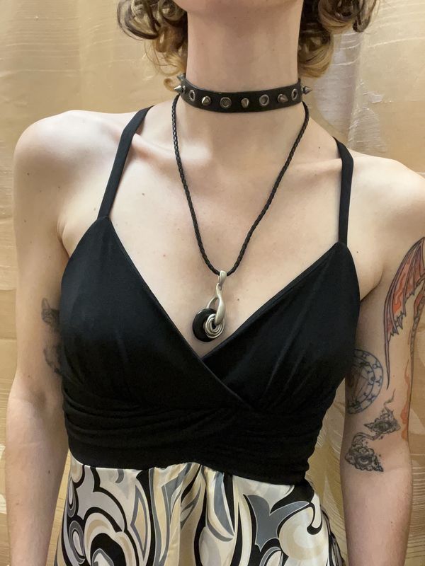 layered black studded choker