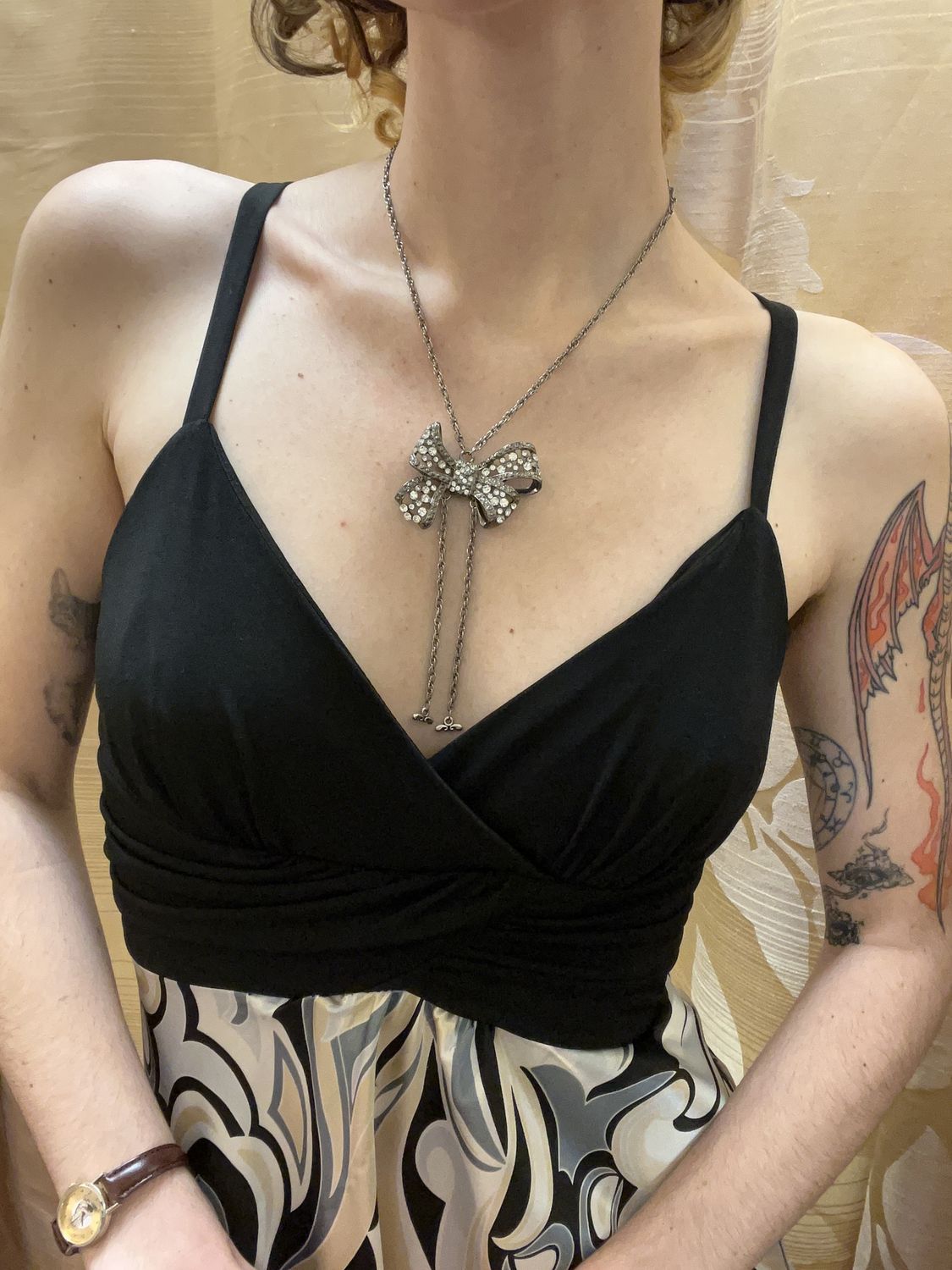 silver bow tie necklace