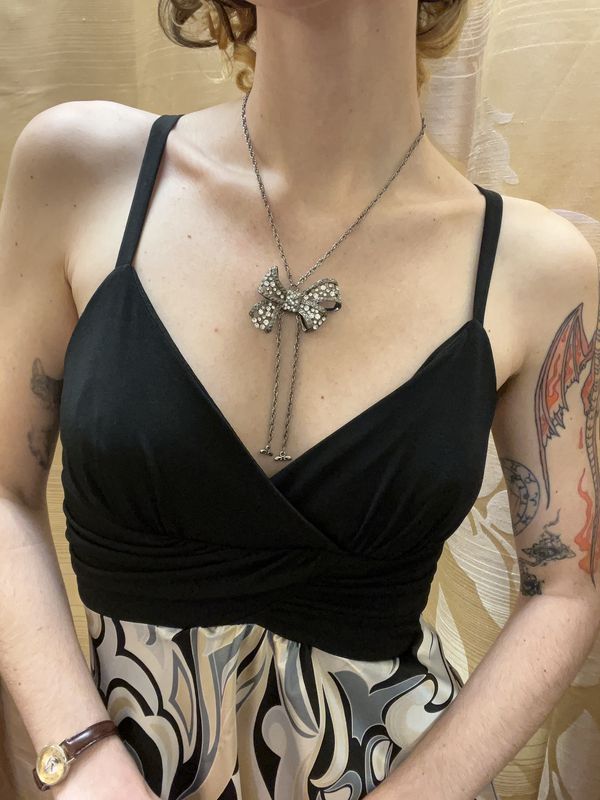 silver bow tie necklace