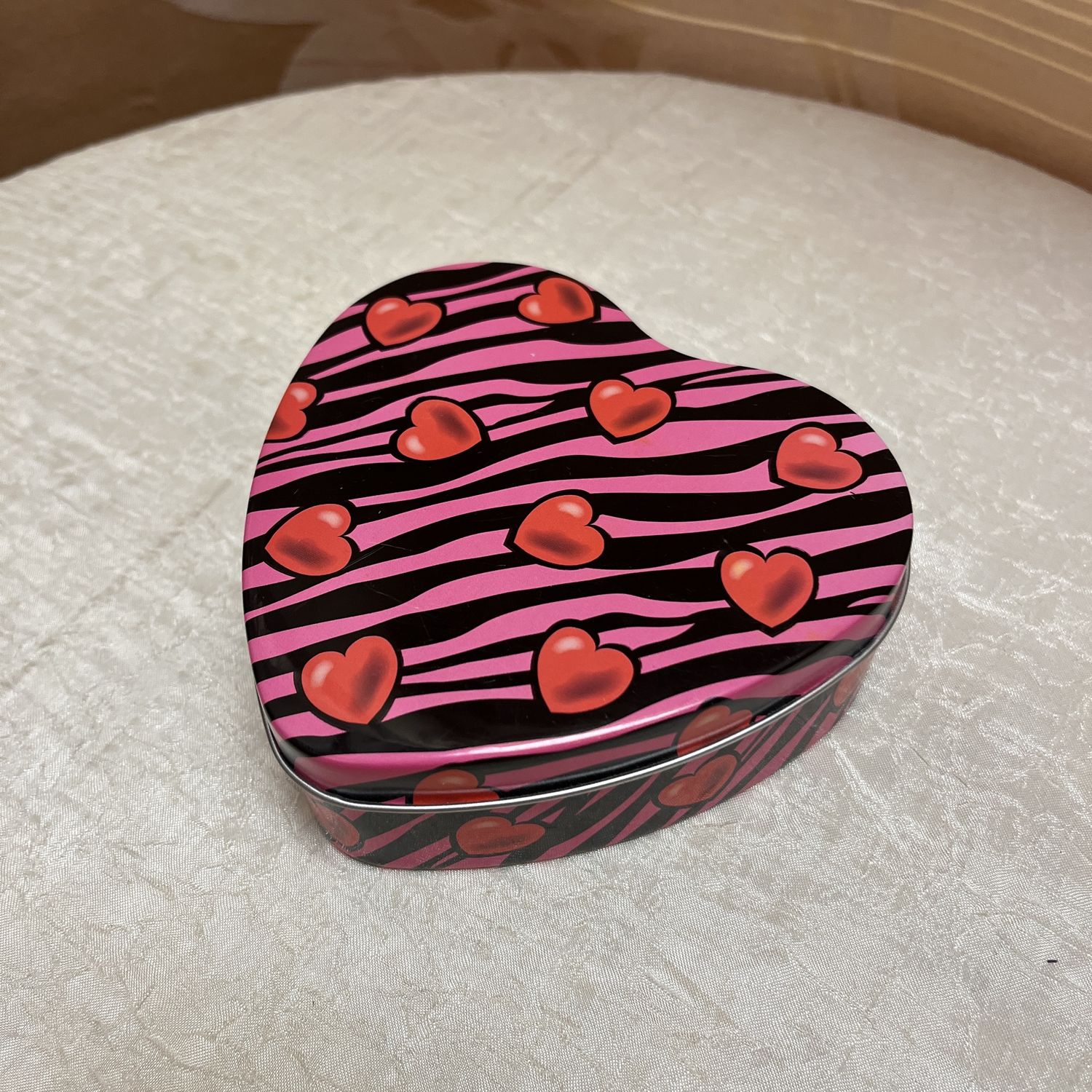 Pink Zebra Heart Tin