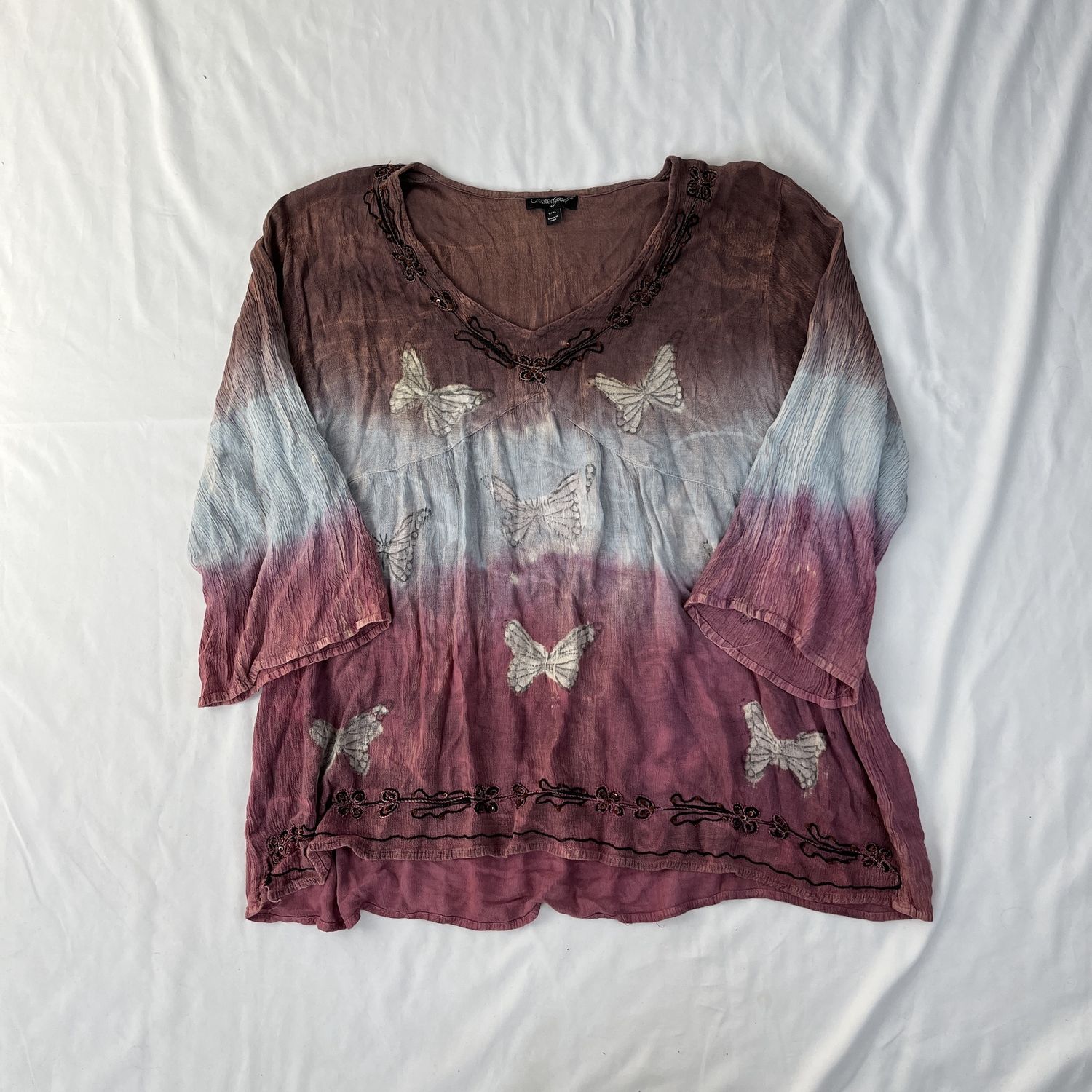 Purple Butterfly Embroidered Top