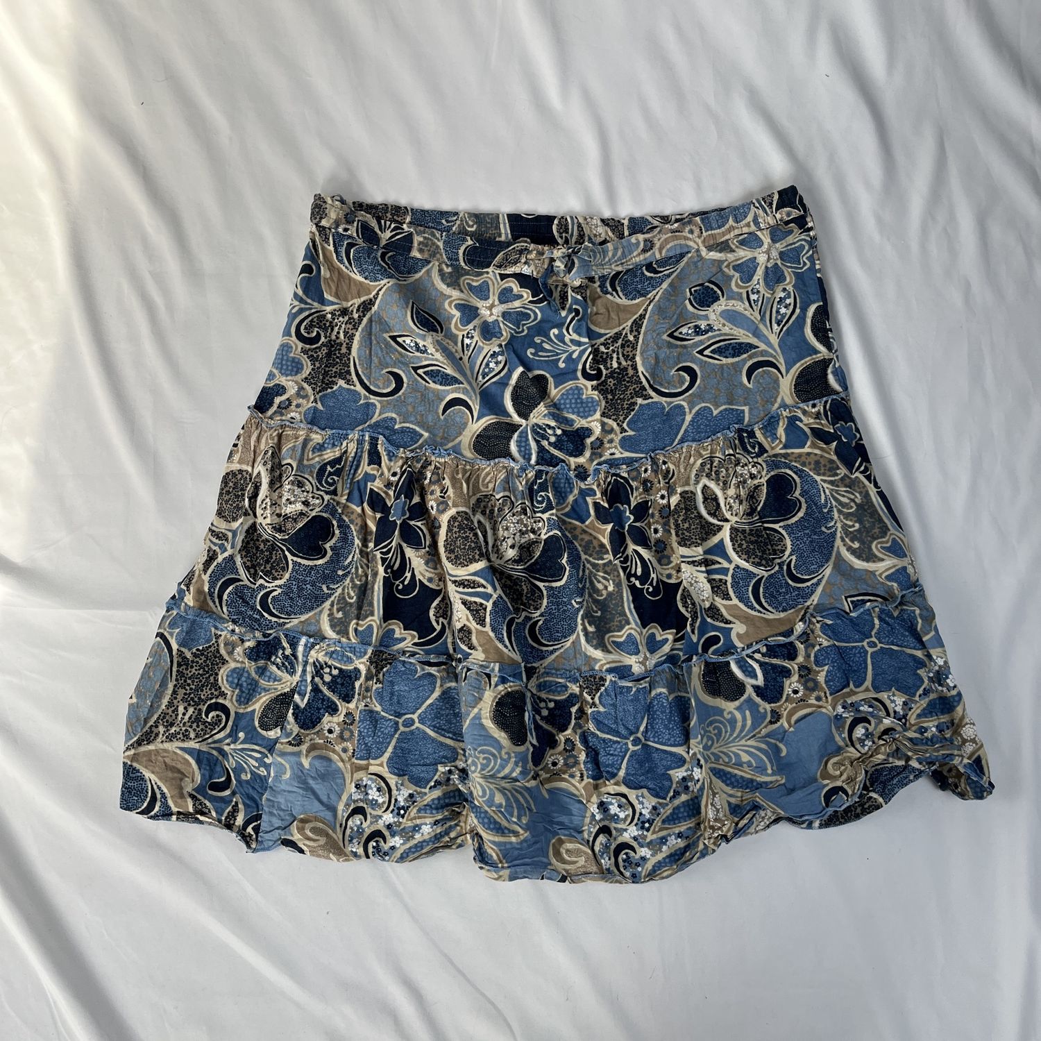Blue + Brown Floral Tiered Skirt