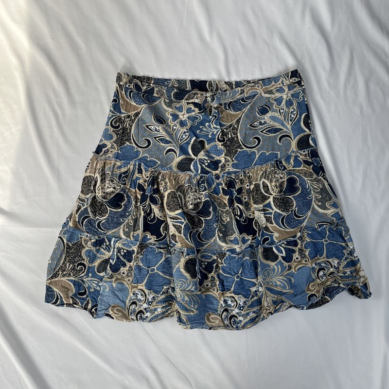 Blue + Brown Floral Tiered Skirt