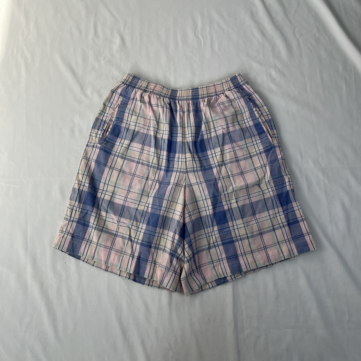 Blue + Pink Plaid Shorts