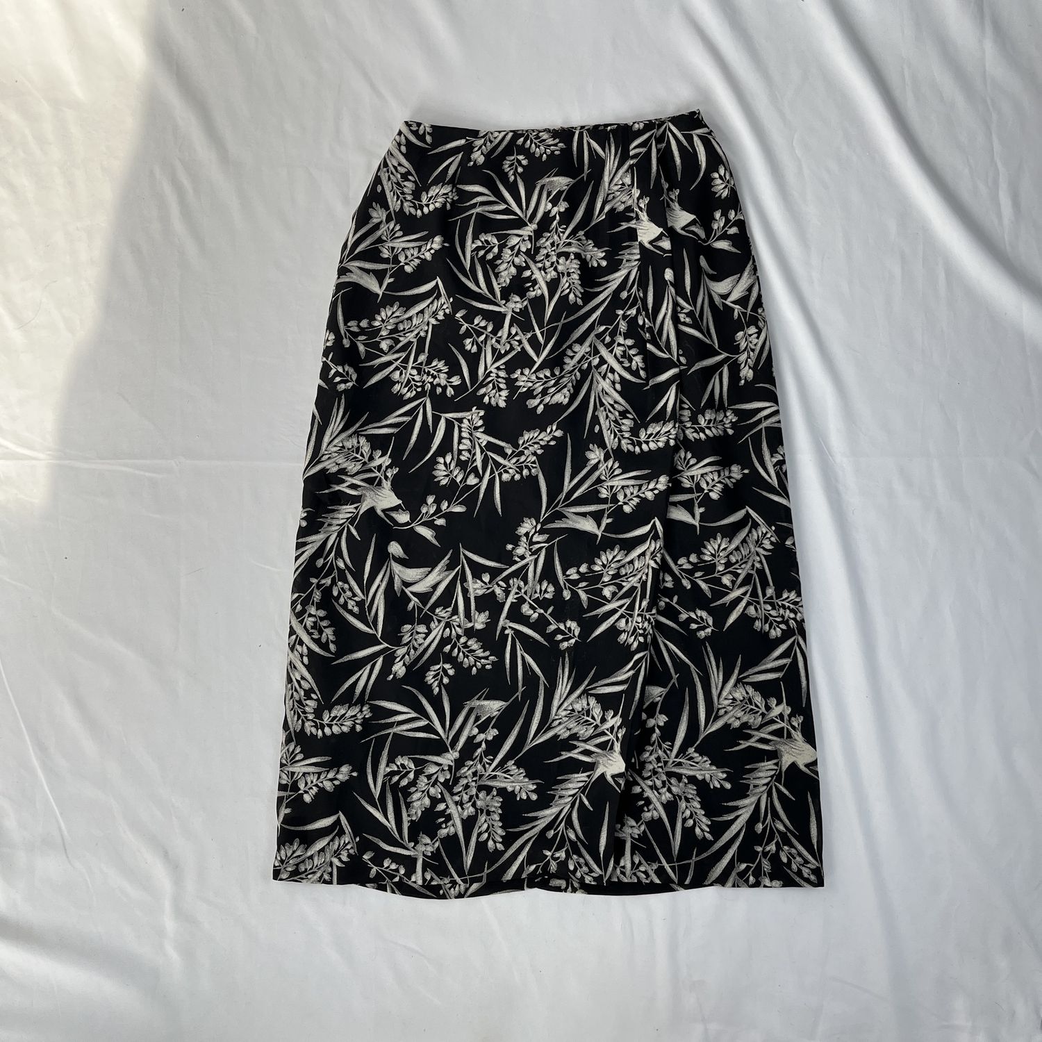 Black Foliage Midi Skirt