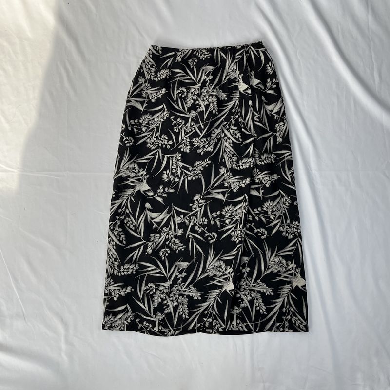 Black Foliage Midi Skirt