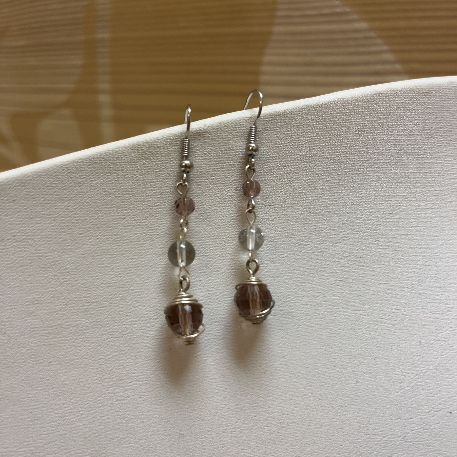 Pink and silver wrapped beads earrings