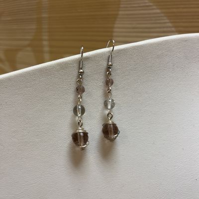 Pink and silver wrapped beads earrings