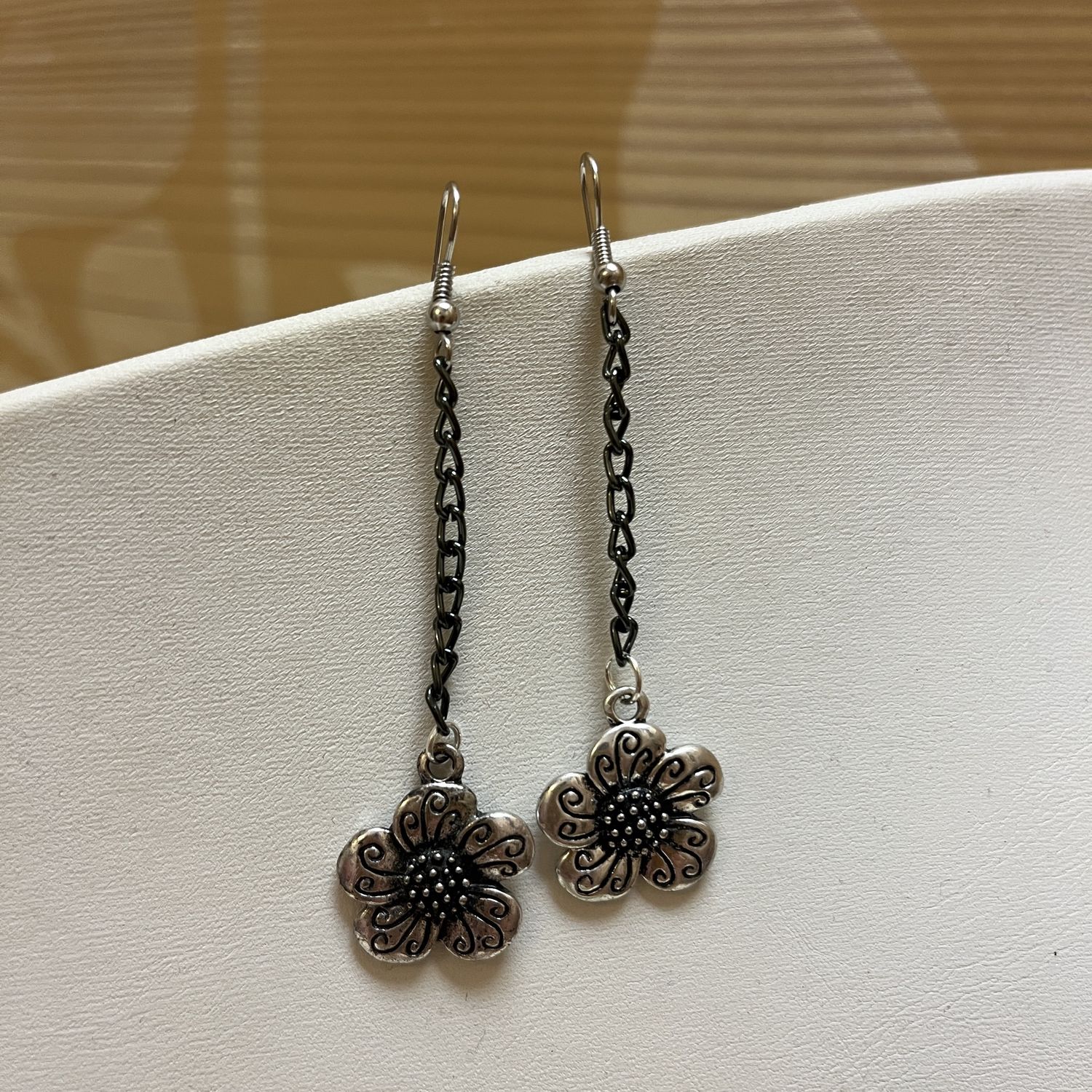 Black &amp; Silver Flower Earrings