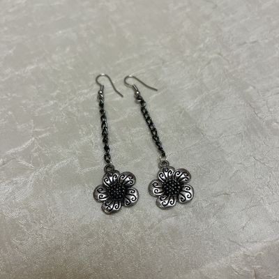 Black &amp; Silver Flower Earrings