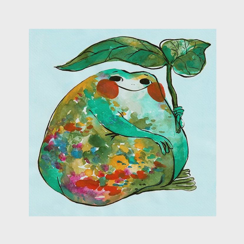 Print - &quot;Happy Frog with Leaf Umbrella&quot;