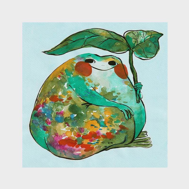 Print - &quot;Happy Frog with Leaf Umbrella&quot;