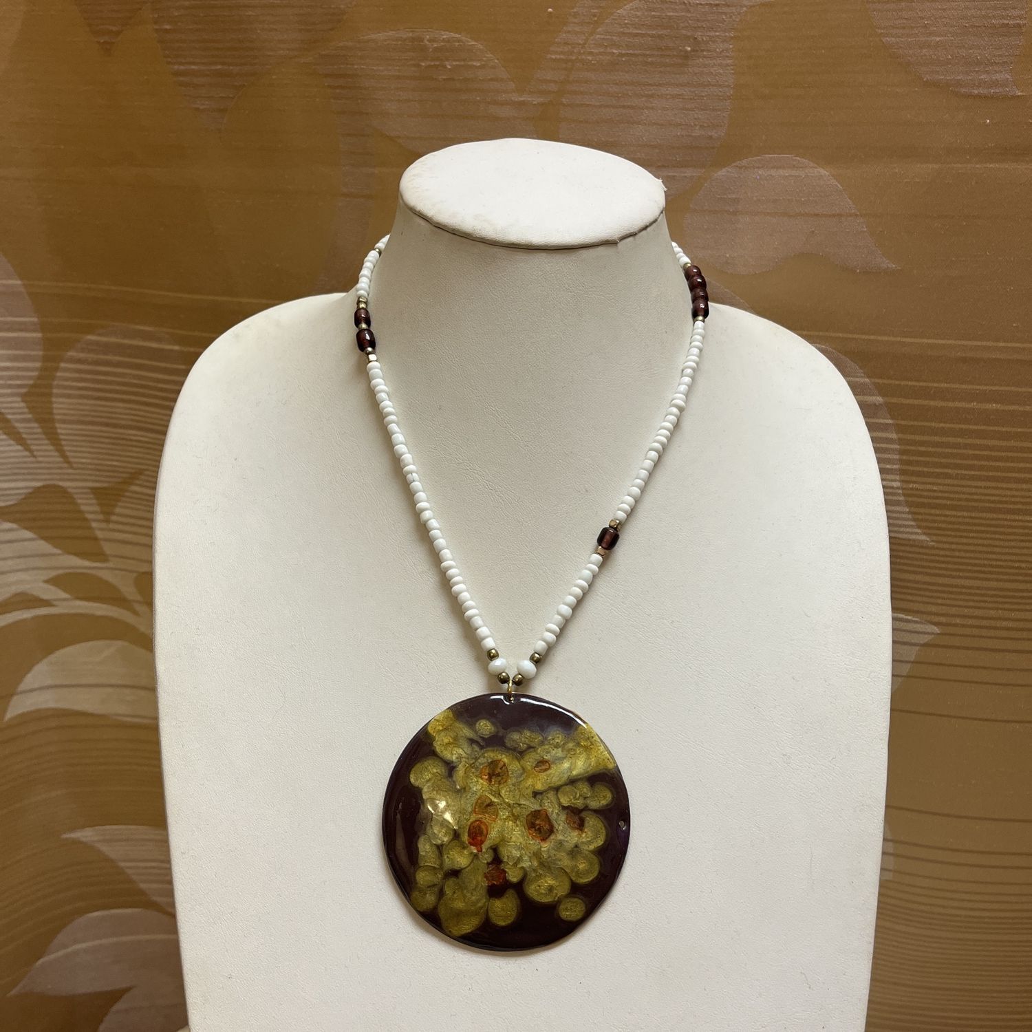 Earth Toned Pendant with Beaded Chain