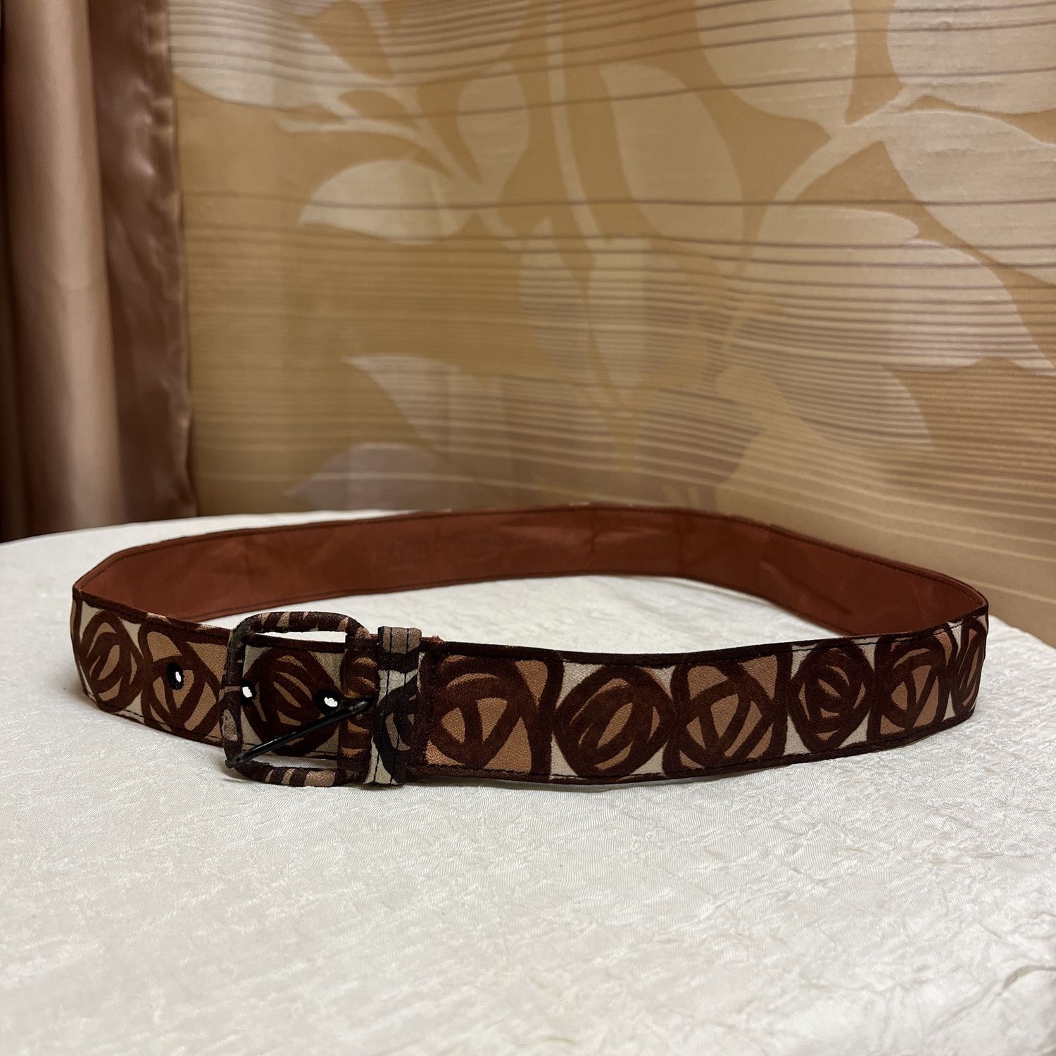 Brown Rose patterned fabric belt