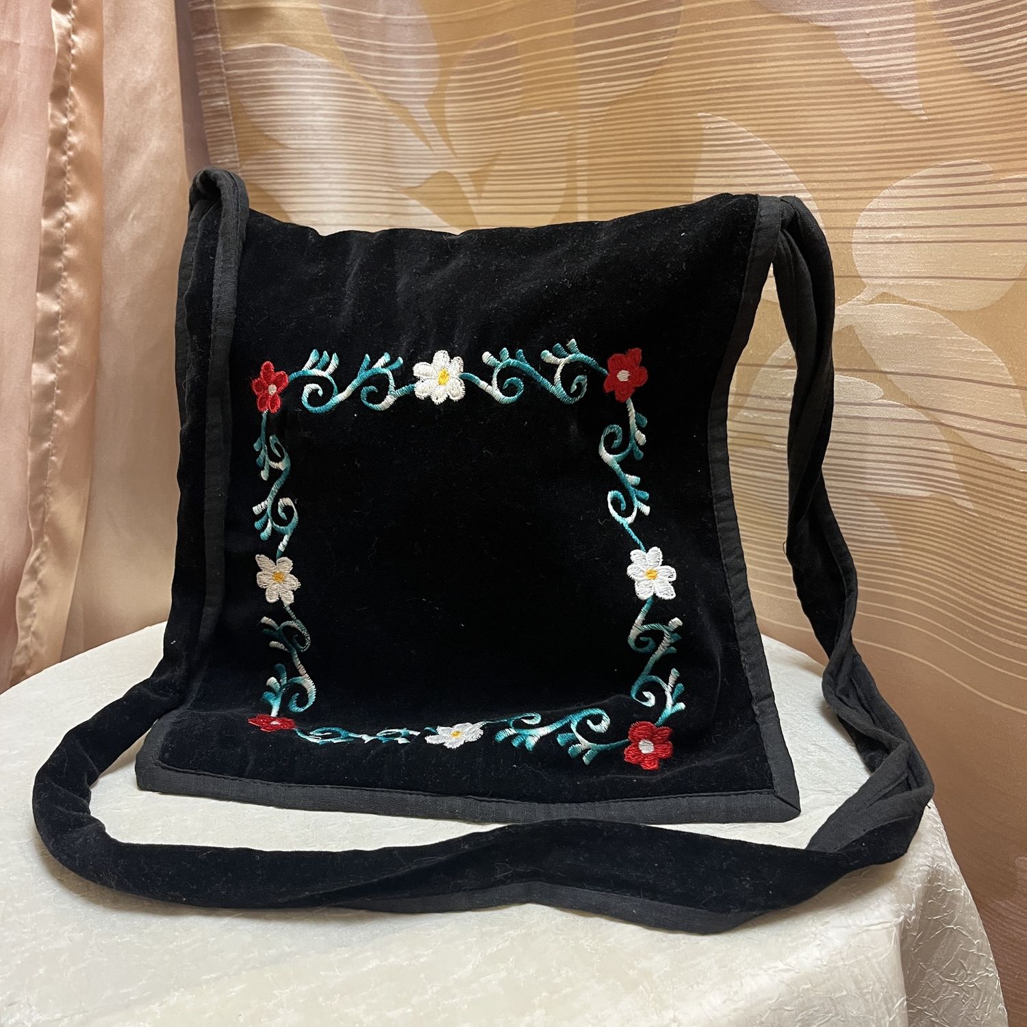 Black Floral Saddle Bag