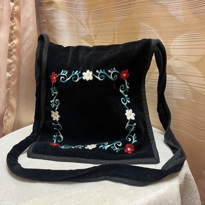 Black Floral Saddle Bag
