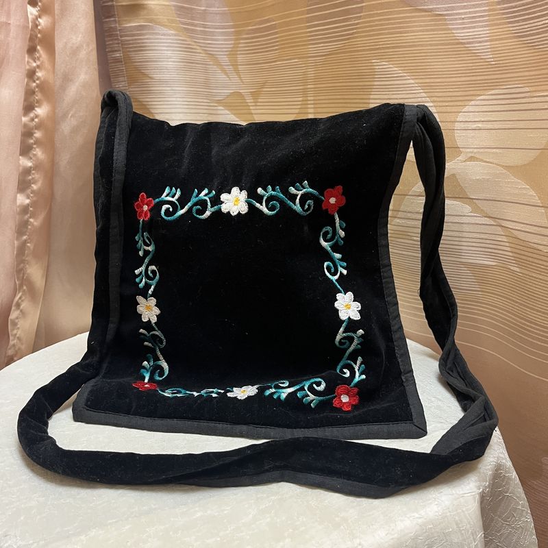 Black Floral Saddle Bag