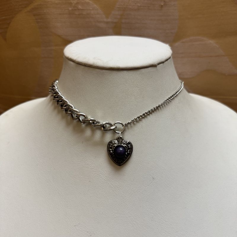 Purple Heart Silver Necklace