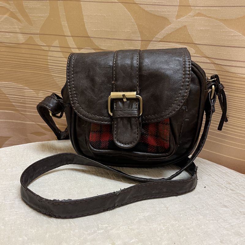 Brown Leather and Flannel Bag