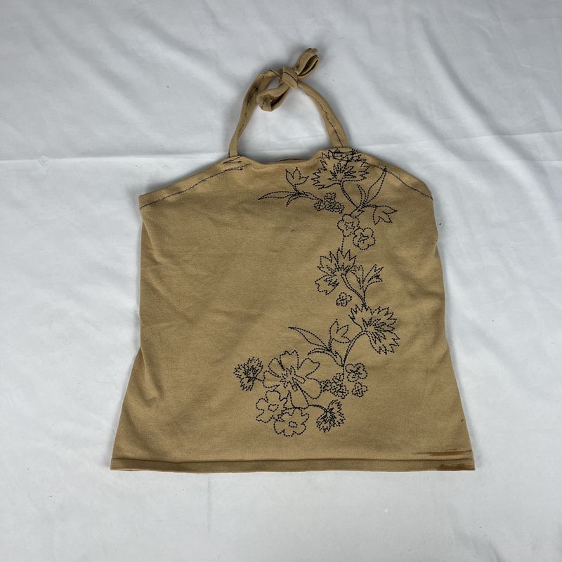 Embroidered Tan Halter Top