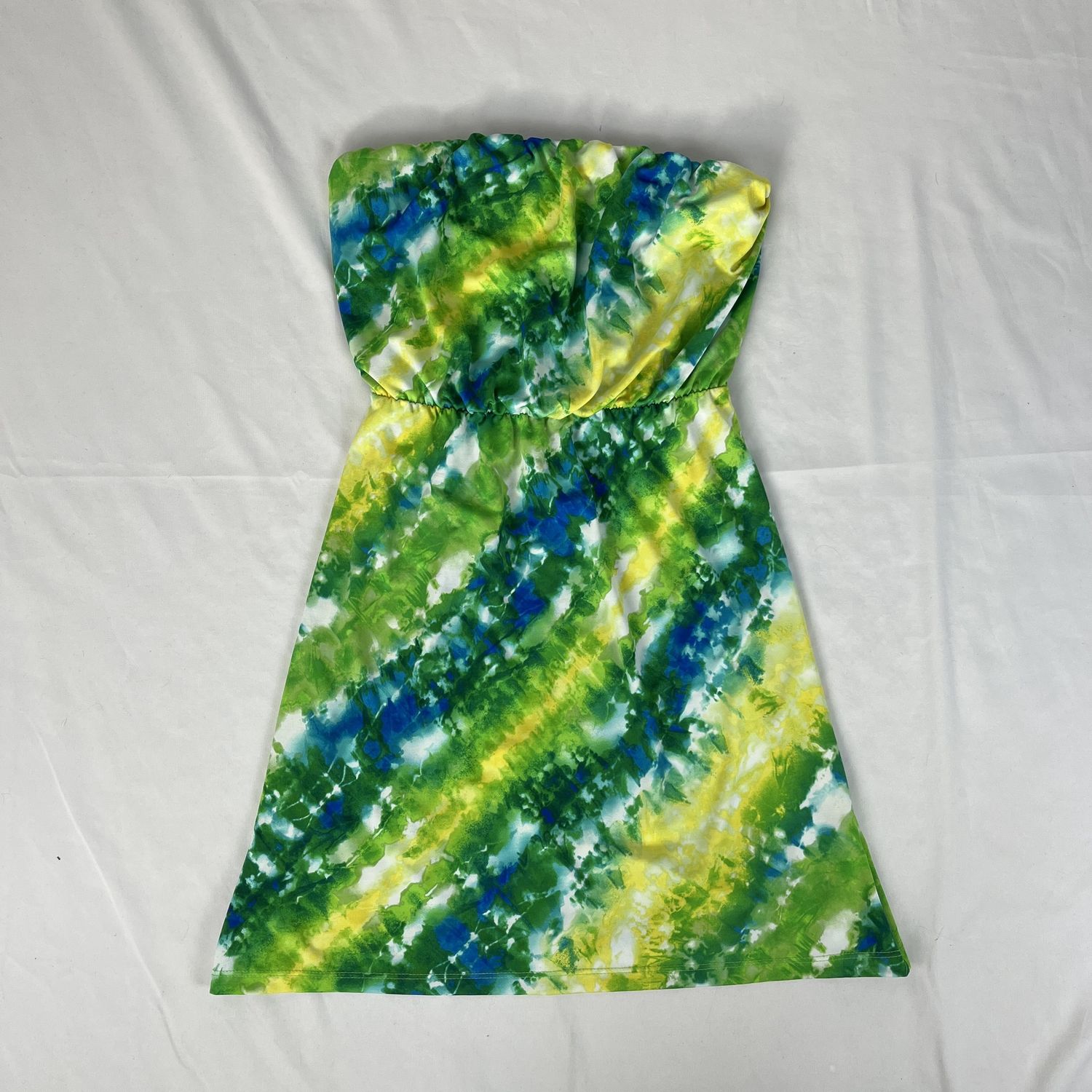 Green + Yellow Strapless Dress