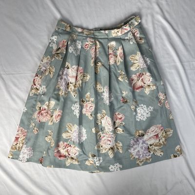Blue Floral Pleated Skirt