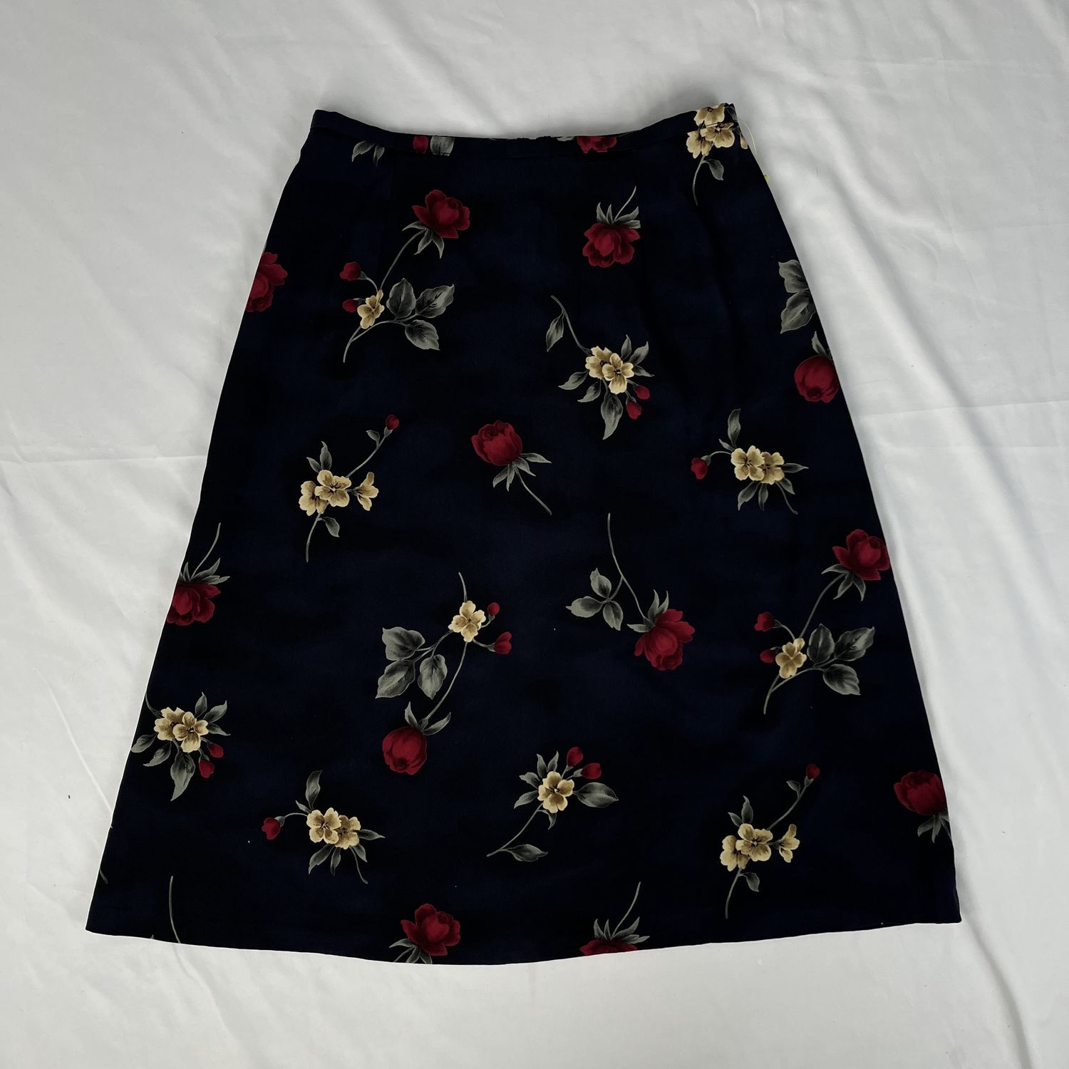 Blue Floral Midi Skirt w/ Roses