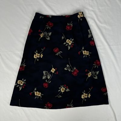 Blue Floral Midi Skirt w/ Roses
