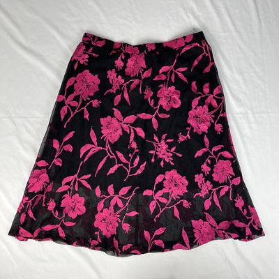 Hot Pink Floral Midi Skirt