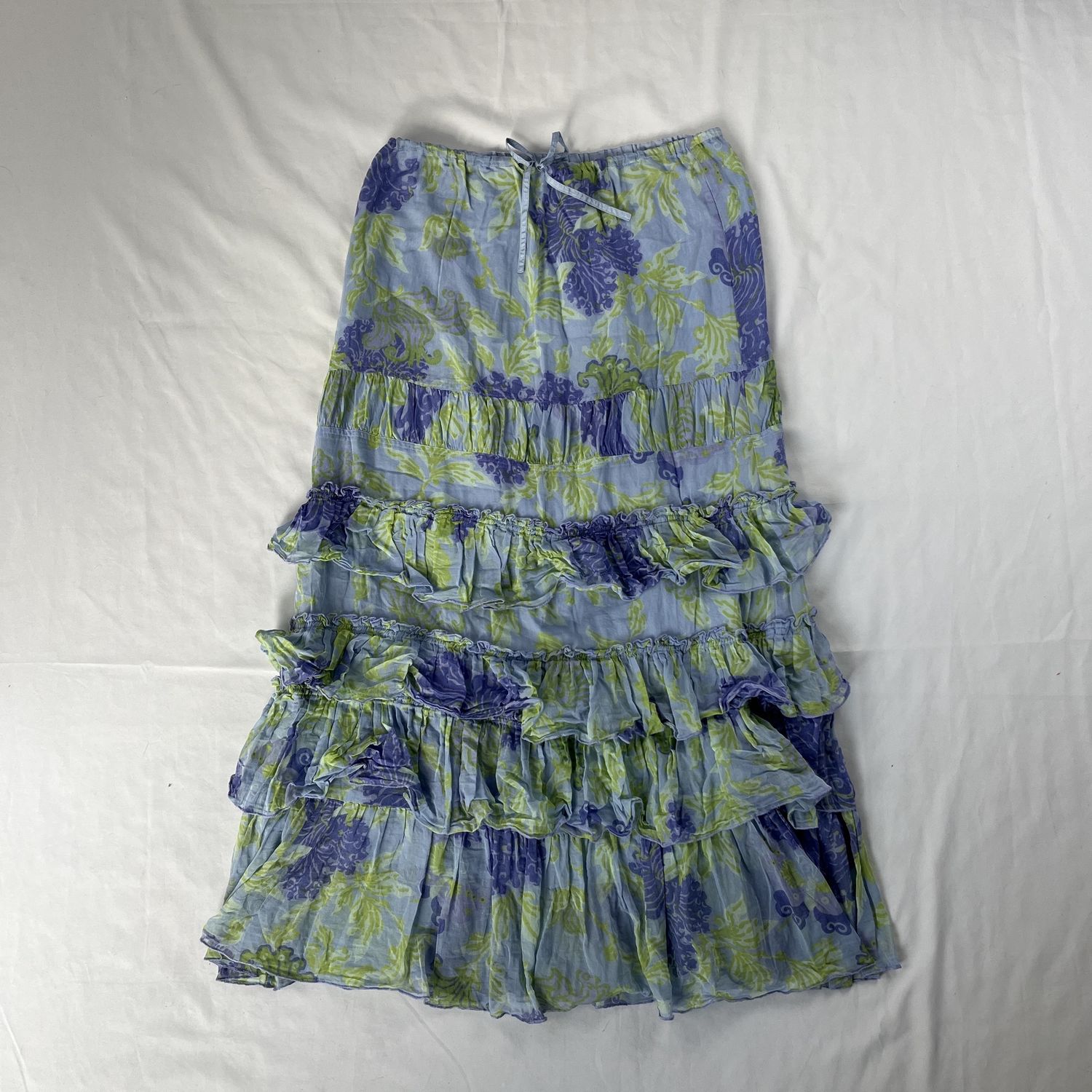 Blue + Green Ruffle Maxi Skirt