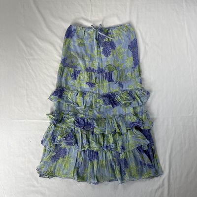 Blue + Green Ruffle Maxi Skirt