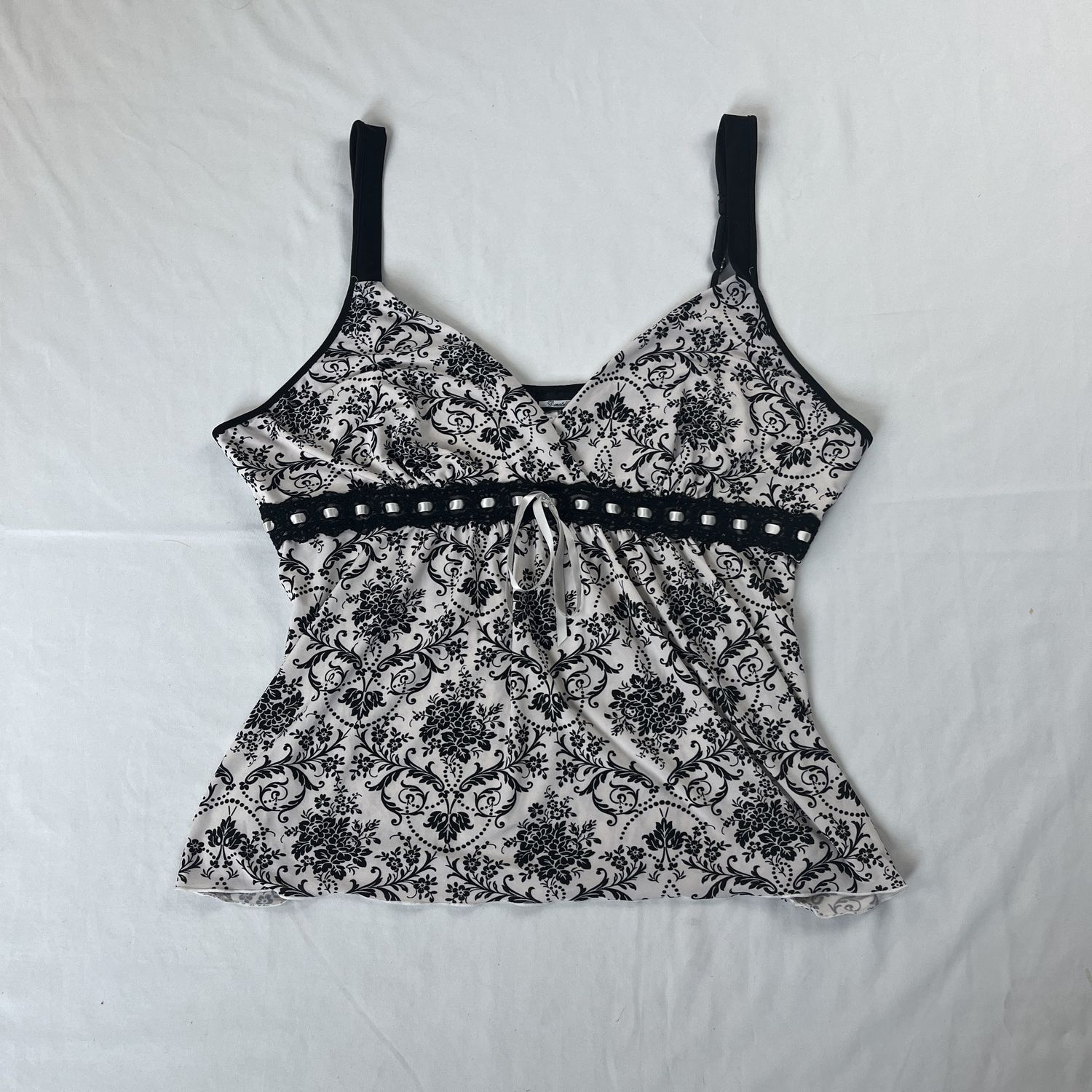 laced black + white tank