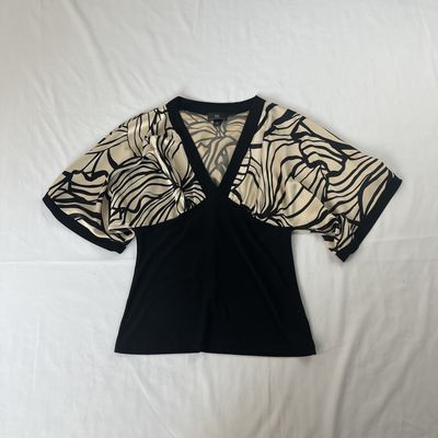 taupe + black V-neck top