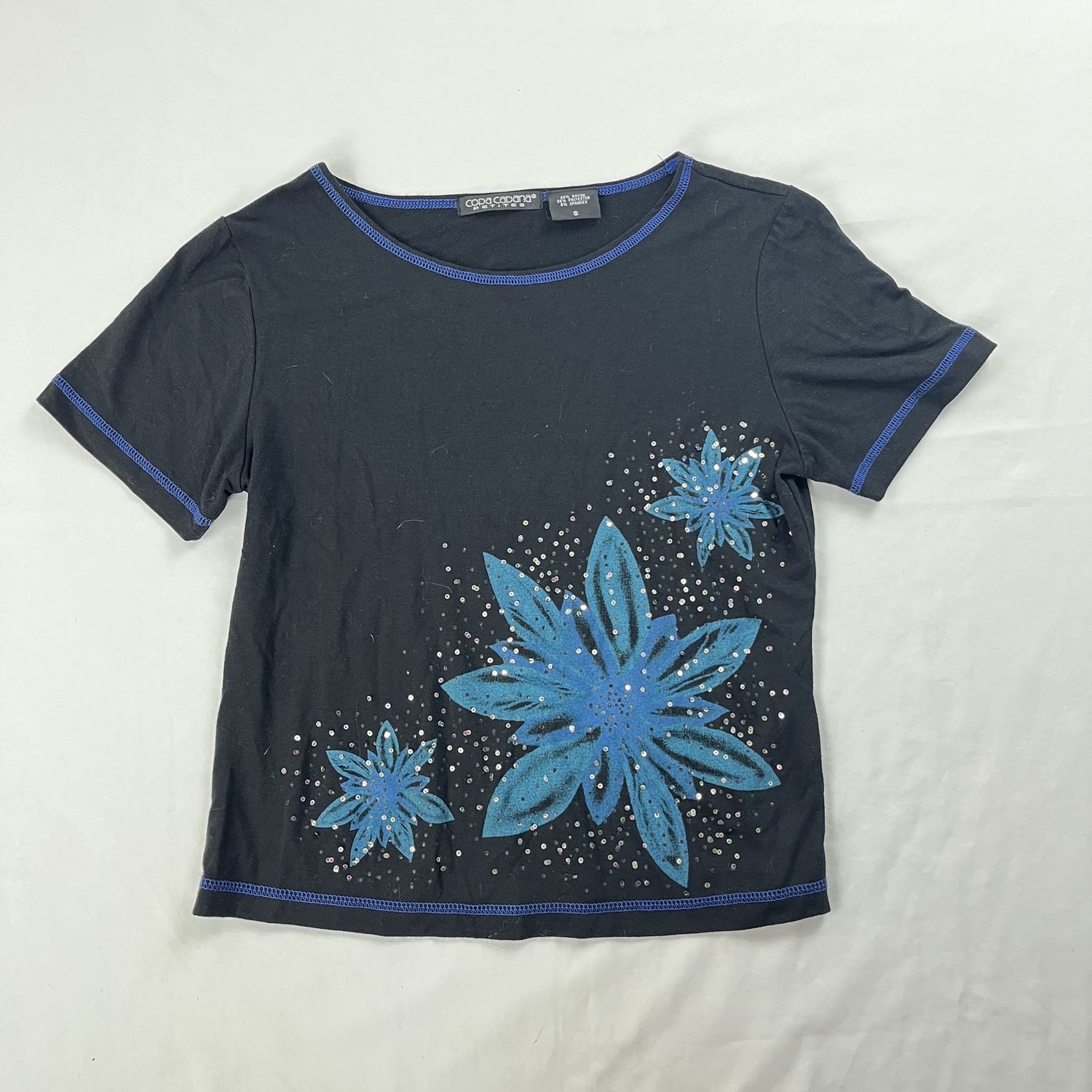 Blue Floral Rhinestone Tee