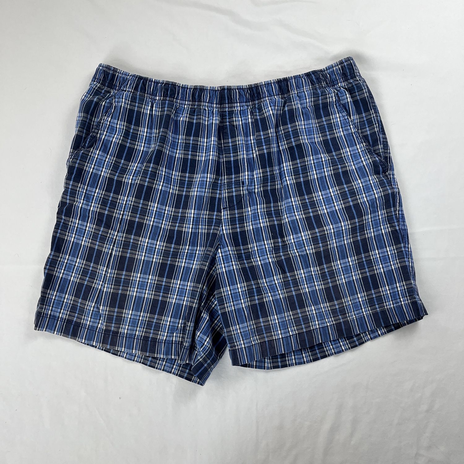 blue plaid shorts w/ drawstring