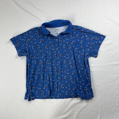 blue polo w/ red flowers