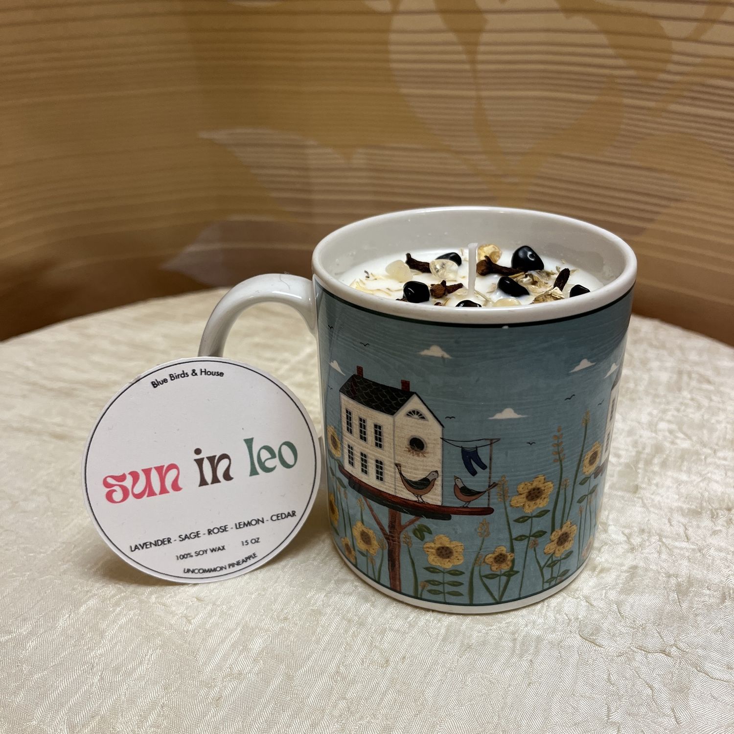Blue Birdhouse Candle Mug