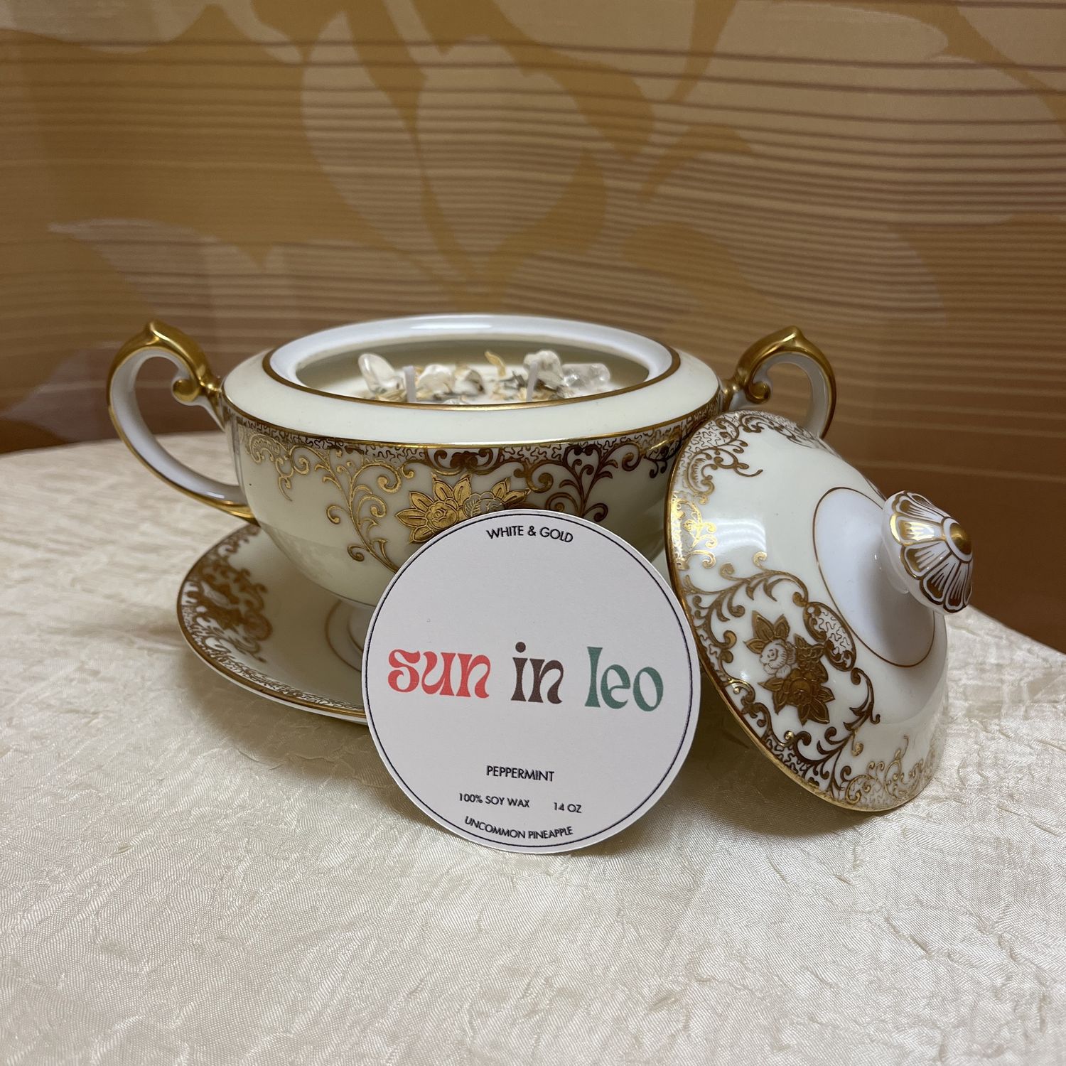 White &amp; Gold Peppermint Candle Mug
