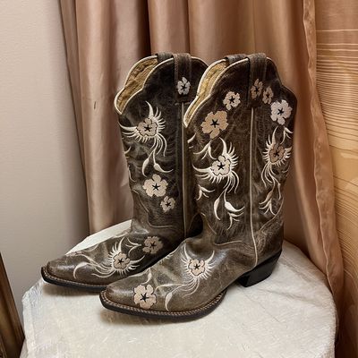 JB Dillon Brown Floral Cowboy Boots