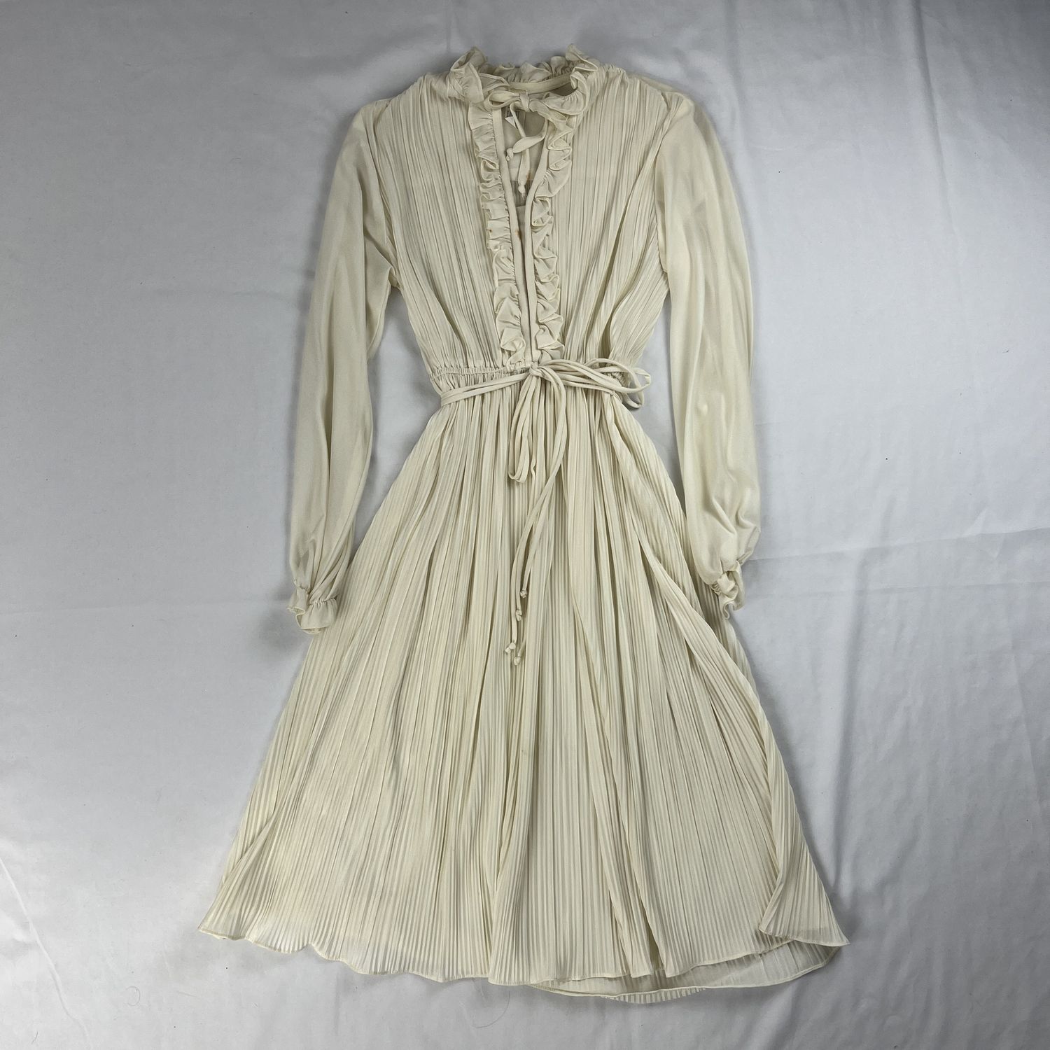 White Ruffled Tie Waist Dress